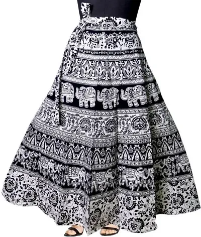 Elegant Print Cotton Wrap Around Skirt with