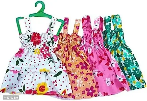 Fabulous Multicoloured Cotton Printed A Line Dress For Girls Pack of 4-thumb0