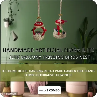 Home D&eacute;cor Artificial Hanging Jute Bird Nest Chidiyan Ka Ghosla for Balcony and Garden Decorative Showpiece Pack of 2