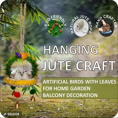 Home D&eacute;cor Artificial Hanging Jute Birds Nest with Bell for Balcony and Garden Yellow Combo-thumb2