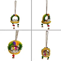 Home D&eacute;cor Artificial Hanging Jute Birds Nest with Bell for Balcony and Garden Yellow Combo-thumb3