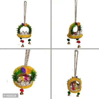 Home D&eacute;cor Artificial Hanging Jute Birds Nest with Bell for Balcony and Garden Yellow Combo-thumb4