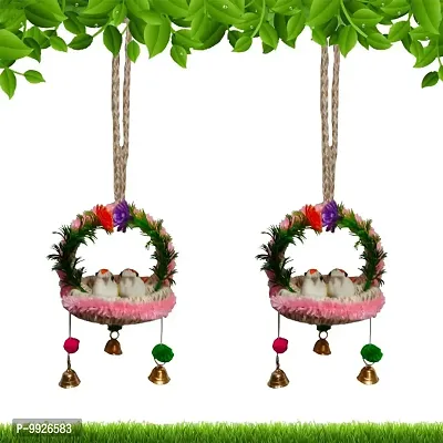 The Shine Store Home D&eacute;cor Artificial Hanging Jute Birds Nest with Bell for Balcony and Garden Pink Combo