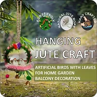 The Shine Store Home D&eacute;cor Artificial Hanging Jute Birds Nest with Bell for Balcony and Garden Pink Combo-thumb1