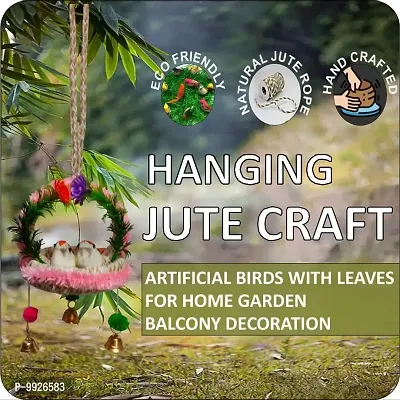 The Shine Store Home D&eacute;cor Artificial Hanging Jute Birds Nest with Bell for Balcony and Garden Pink Combo-thumb2