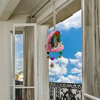 The Shine Store Home D&eacute;cor Artificial Hanging Jute Birds Nest with Bell for Balcony and Garden Pink Combo-thumb2