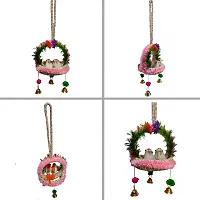 The Shine Store Home D&eacute;cor Artificial Hanging Jute Birds Nest with Bell for Balcony and Garden Pink Combo-thumb3