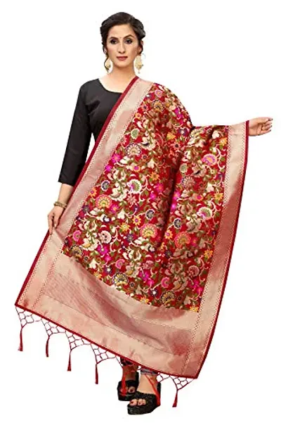 ESCORA Women's Banarasi Silk Jacquard Zari Woven Dupatta/Chuni,Width 36 Inch Length 2.25 Meter