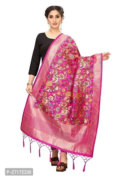 Stylish Pink Banarasi Silk Dupattas For Women-thumb0