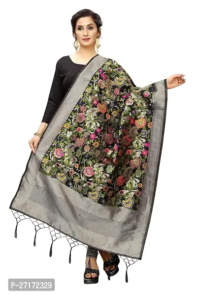 Stylish Black Banarasi Silk Dupattas For Women-thumb0