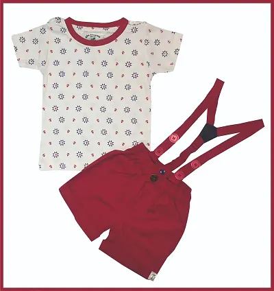 Kid's Stylish Self Pattern Top with Dungarees Set