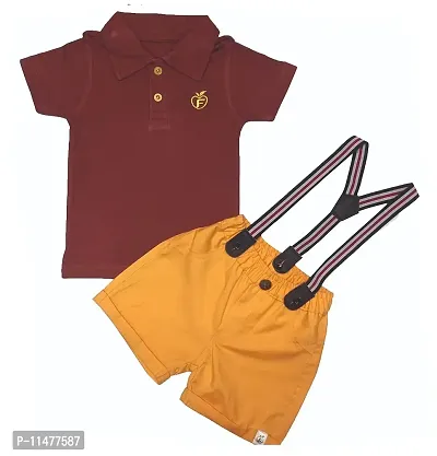BIO FASHION BabyBoy Shorts Set with Suspender(BK201 Brown,6-12Months)-thumb0
