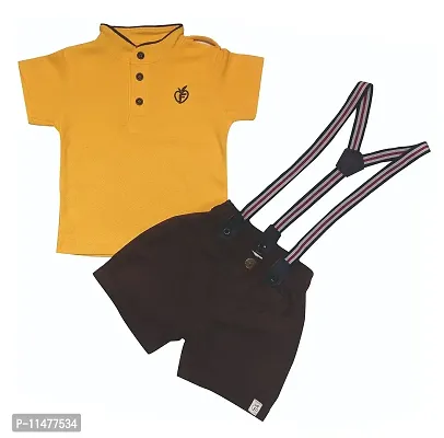 BIO FASHION BabyBoy Shorts Set with Suspender(BK202Yellow,12-18Months)-thumb0