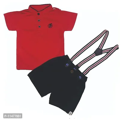BIO FASHION BabyBoy Shorts Set with Suspender(BK202 Red,12-18Months)-thumb0