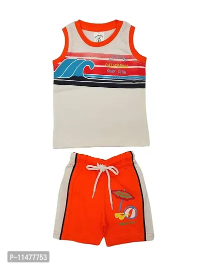 BIO FASHION Baby Boys Cotton Wave Print Sleeveless T Shirt With Shorts (Orange_9-12 Months)-thumb0