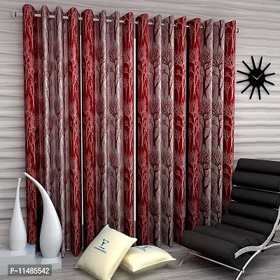Radees Creations Modern Eyelet Polyester Curtain for LONG Door, 9-Feet-Pack of 4 (MAROON TREE, LONG DOOR - 9 FeeT)-thumb0