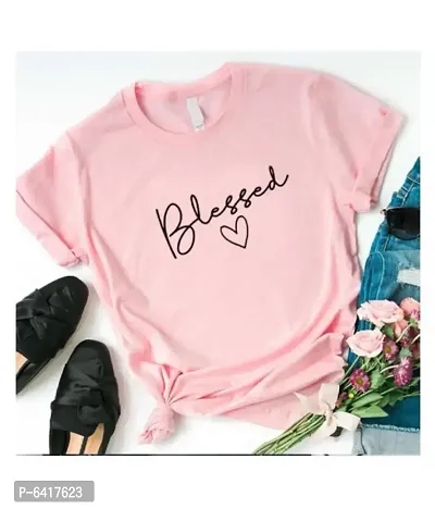 Blessed Pink Printed Womens Tshirts