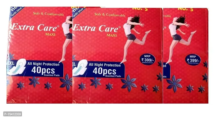 Extra Care Womens/Girls XXL Sanitary Pads (Napkins) with Wings - Pack of 40(Pack of 3)-thumb0
