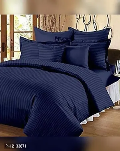 210 TC Glace Cotton Satin Stripes Lining Plain King Bedsheet with Two Pillow Covers-thumb0