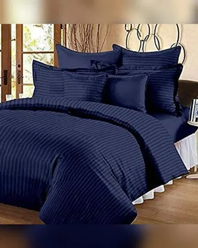 GAYATRI LOOMTEX 210TC Elasticated King Fitted Bedsheet with 2 Pillow Covers with 2 Pillow Covers Cotton Satin Striped Plain Color King Size Bedsheet for Double Bed with Two Pillow Covers for Home