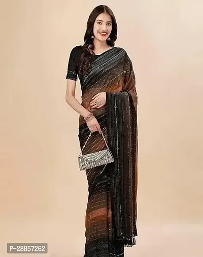 Stylish Georgette Brown Colourblocked Saree with Blouse piece For Women
