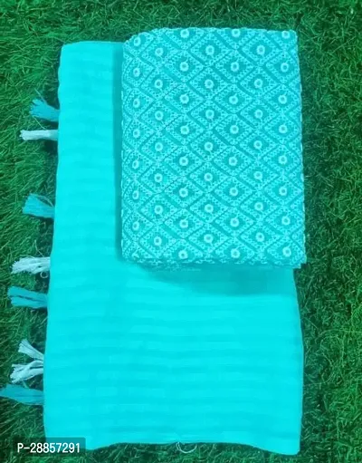 Stylish Georgette Turquoise Striped Saree with Blouse piece For Women