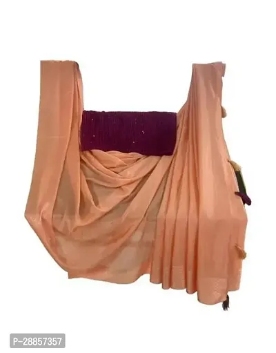 Stylish Cotton Peach Solid Saree with Blouse piece For Women