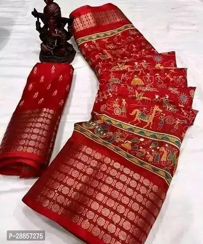 Stylish Dola Silk Red Woven Design Saree with Blouse piece For Women-thumb0