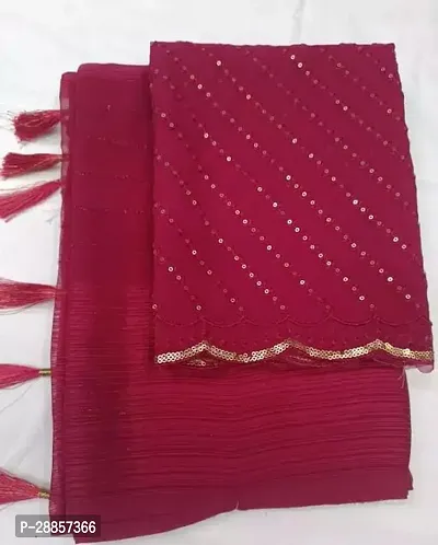 Stylish Georgette Maroon Zari Saree with Blouse piece For Women