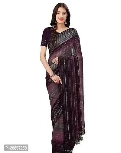 Stylish Georgette Purple Colourblocked Saree with Blouse piece For Women