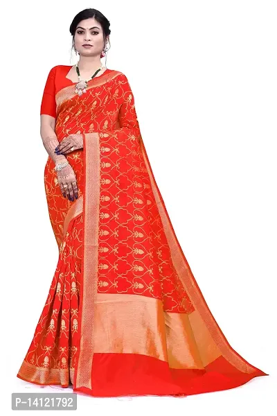 Women?s Daily/Party/Wedding/Casual Wear Rapier Jacquard Banarasi Cotton Silk Saree With Jacquard Designed Unstitched Blouse Piece.