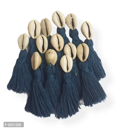 Zippy Flora Saree/Blouse/Dupatta Tassels , Mini Cotton Tassels with Cowrie Shells , Pack of 15 (Prussian Blue)