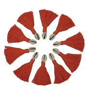 Zippy Flora Saree/Blouse/Dupatta Tassels , Mini Cotton Tassels with Cowrie Shells , Pack of 15 (Orange)-thumb3