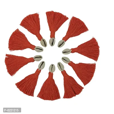 Zippy Flora Saree/Blouse/Dupatta Tassels , Mini Cotton Tassels with Cowrie Shells , Pack of 15 (Orange)-thumb4