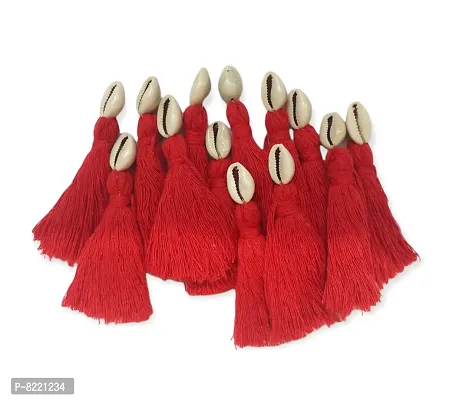 Zippy Flora Saree/Blouse/Dupatta Tassels , Mini Cotton Tassels with Cowrie Shells , Pack of 15 (Red)