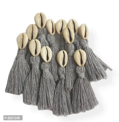 Zippy Flora Saree/Blouse/Dupatta Tassels , Mini Cotton Tassels with Cowrie Shells , Pack of 15 (Grey)
