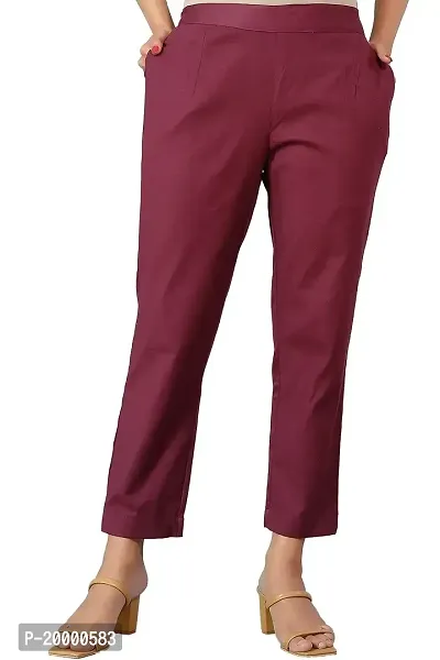 ROZ TEXTILES Stretchable Slim Fit Straight Casual Cigarette Pants Trouser for Girls/Ladies/Women (Medium)-thumb0