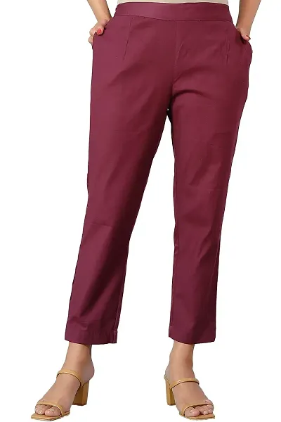 ROZ TEXTILES Stretchable Slim Fit Straight Casual Cigarette Pants Trouser for Girls/Ladies/Women (Medium)