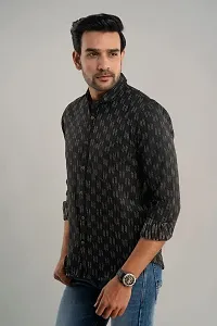 ROZ TEXTILES Men Handloom Cotton Shirts for Men Slim Fit Coller Pettern Full Sleeves Shirt (Medium, Black)-thumb1