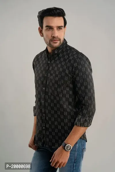 ROZ TEXTILES Men Handloom Cotton Shirts for Men Slim Fit Coller Pettern Full Sleeves Shirt (Medium, Black)-thumb2