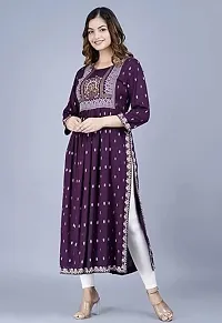 Women's Viscose Rayon Round Neck 3/4 Sleeve Printed Naira Cut Kurti-thumb1