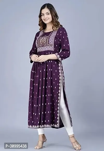 Women's Viscose Rayon Round Neck 3/4 Sleeve Printed Naira Cut Kurti-thumb2