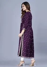 Women's Viscose Rayon Round Neck 3/4 Sleeve Printed Naira Cut Kurti-thumb2