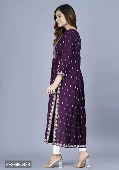 Women's Viscose Rayon Round Neck 3/4 Sleeve Printed Naira Cut Kurti-thumb3