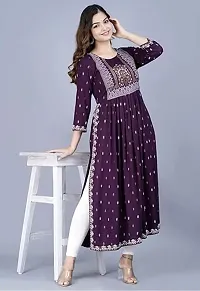 Women's Viscose Rayon Round Neck 3/4 Sleeve Printed Naira Cut Kurti-thumb3