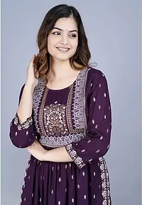 Women's Viscose Rayon Round Neck 3/4 Sleeve Printed Naira Cut Kurti-thumb4