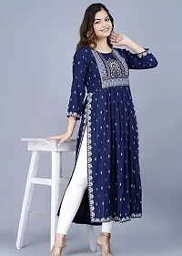 Women's Viscose Rayon Round Neck 3/4 Sleeve Printed Naira Cut Kurti-thumb1