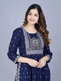 Women's Viscose Rayon Round Neck 3/4 Sleeve Printed Naira Cut Kurti-thumb3