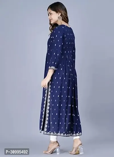 Women's Viscose Rayon Round Neck 3/4 Sleeve Printed Naira Cut Kurti-thumb5