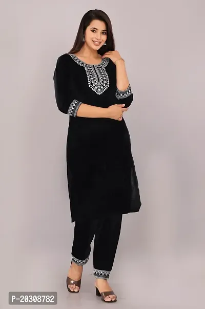 Women Kurti and Pant Set Viscose Rayon Black Colour With Zari Embroidery-thumb0